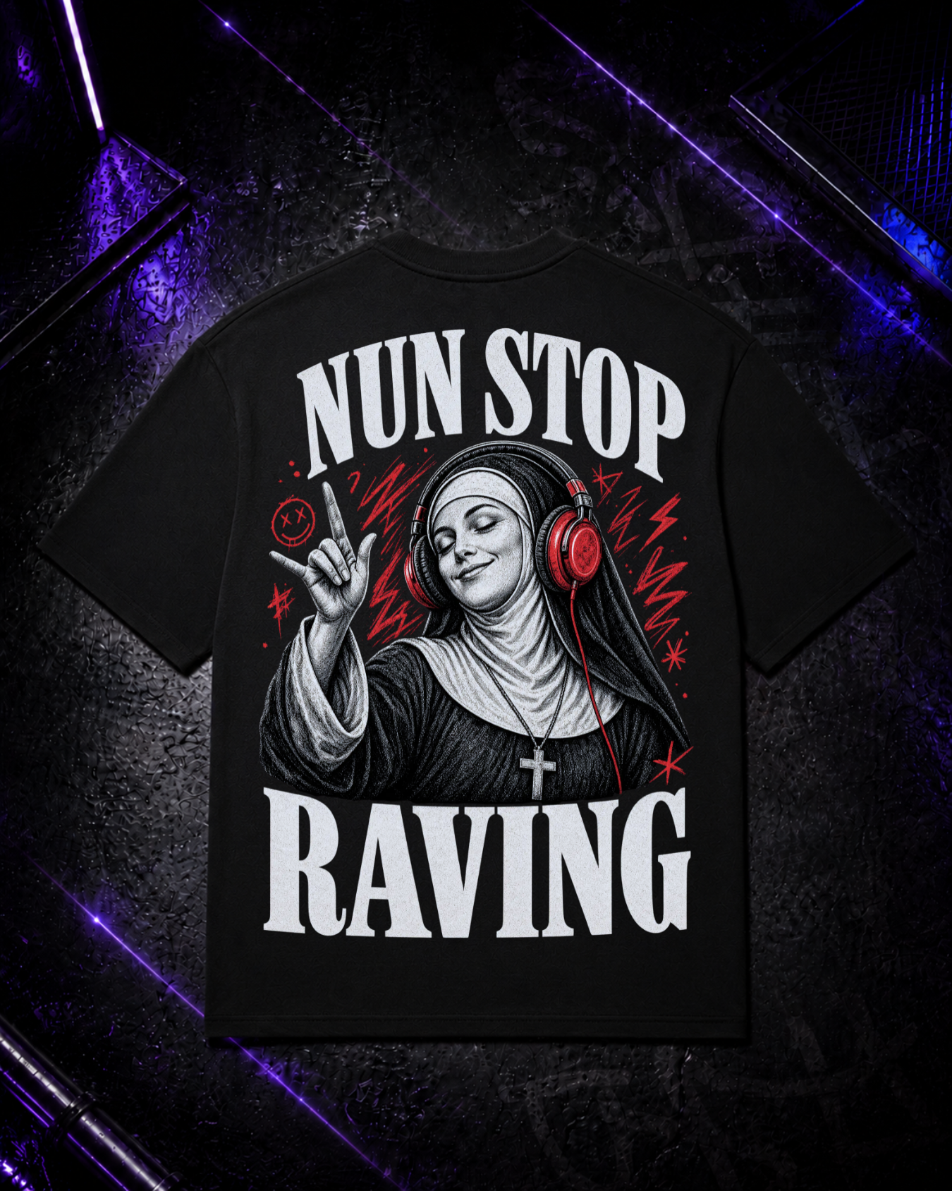 Nunstop Raving - Techno Oversized Shirt Backprint