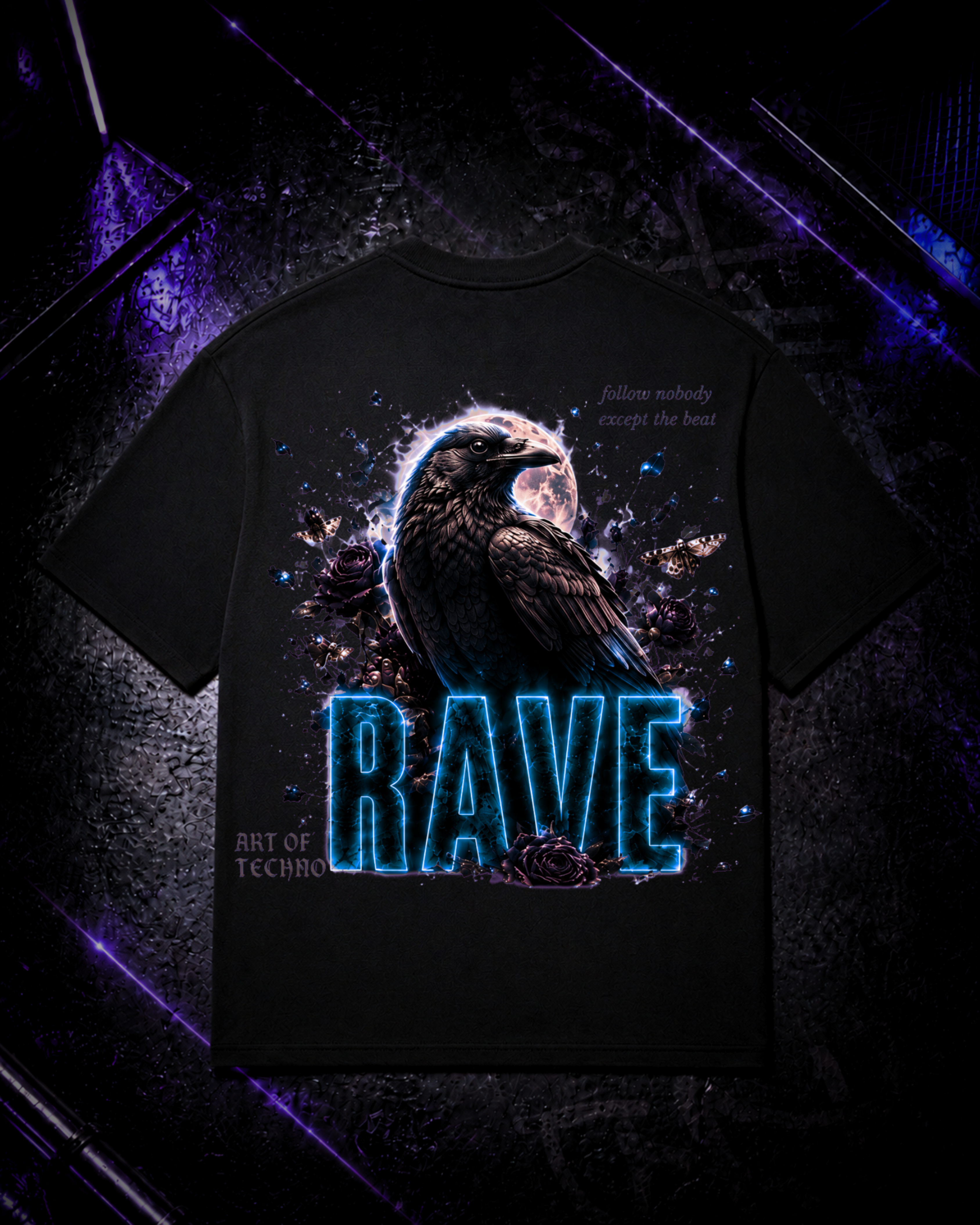 FEEL FREE AND RAVE - TECHNO OVERSIZED SHIRT - BACKPRINT