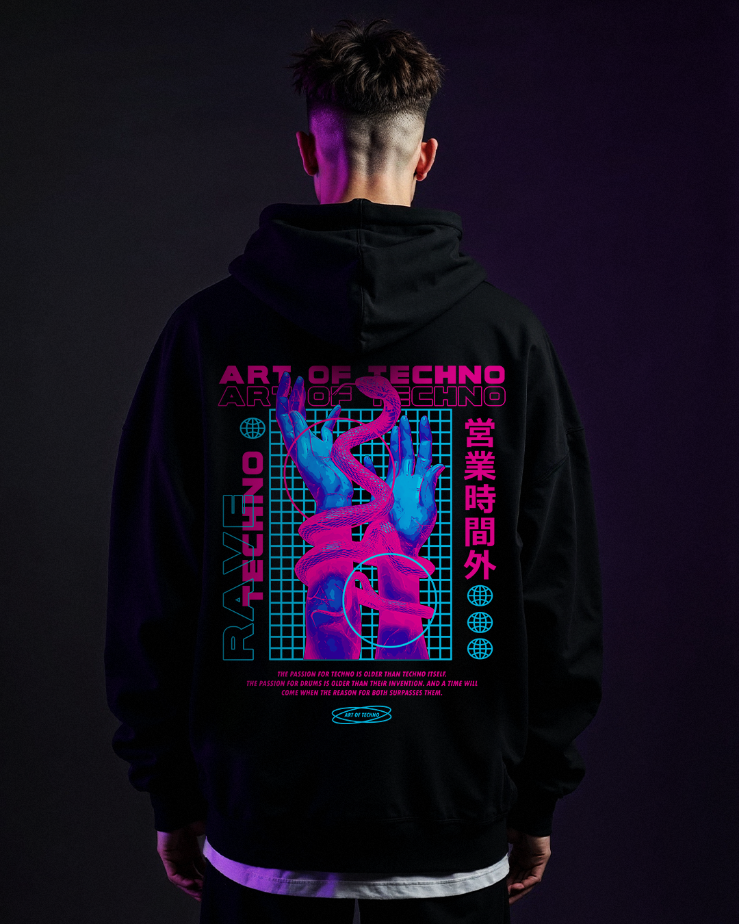 Logo Techno Sweatshirt Live The Art Of Techno Oversized Hoodie Unisex