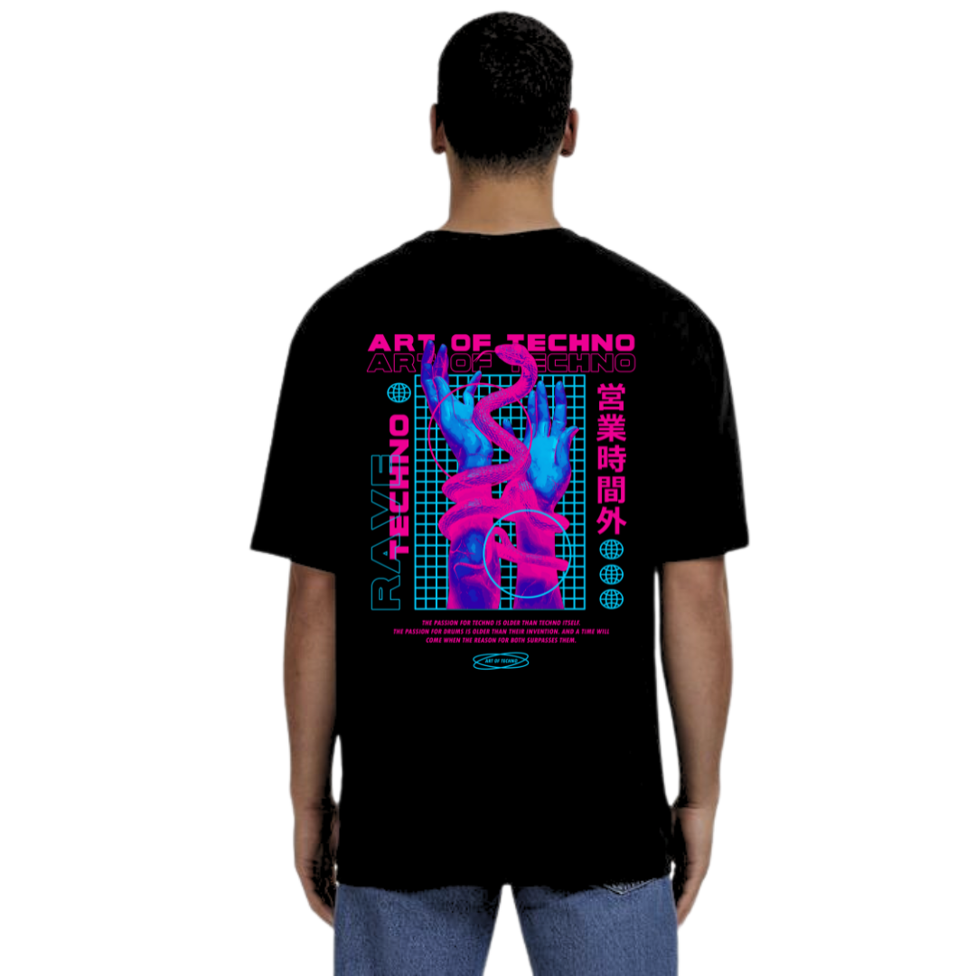 Live The Art Of Techno Oversized Backpatch T-Shirt
