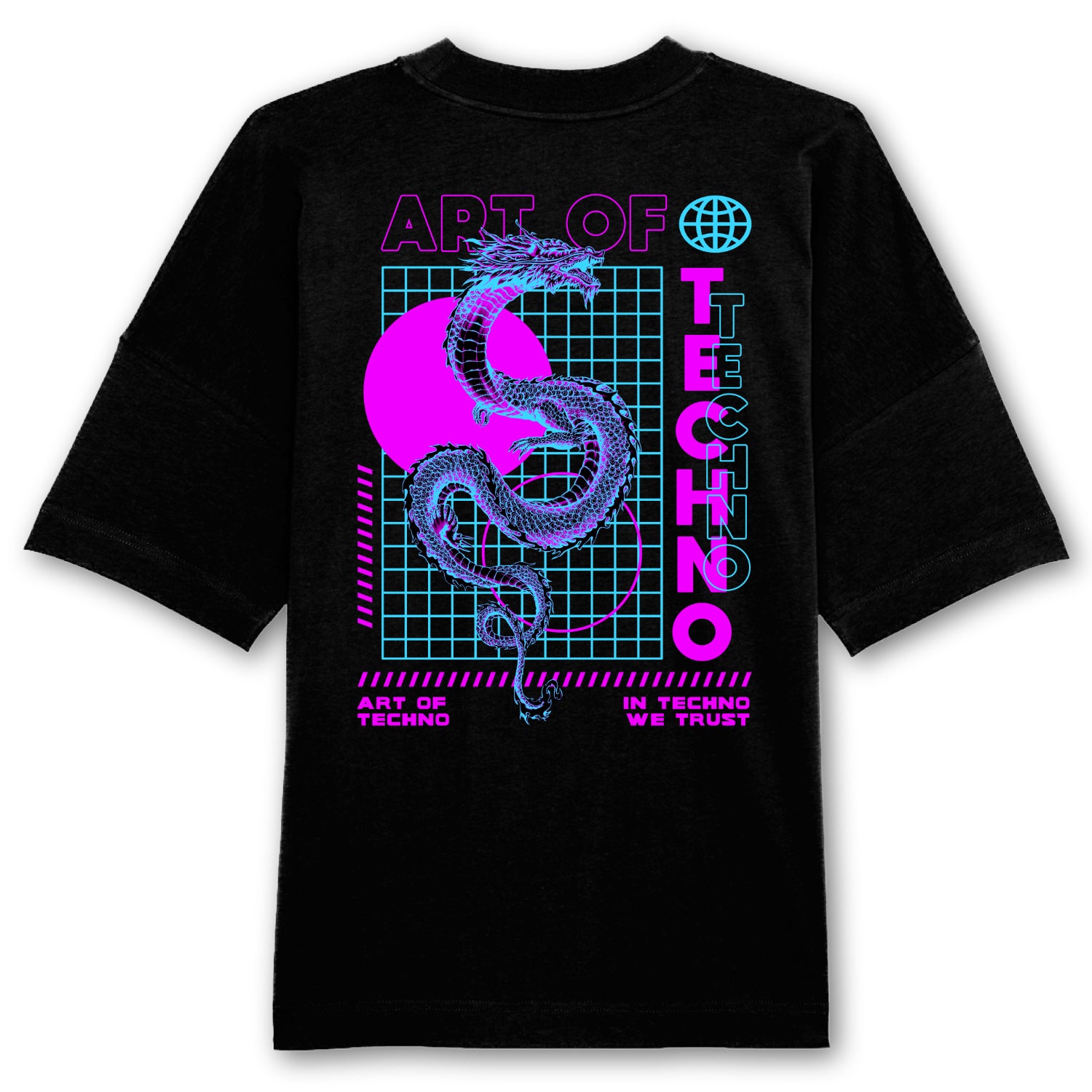 Techno Neon Dragon Oversized Backpatch T-Shirt
