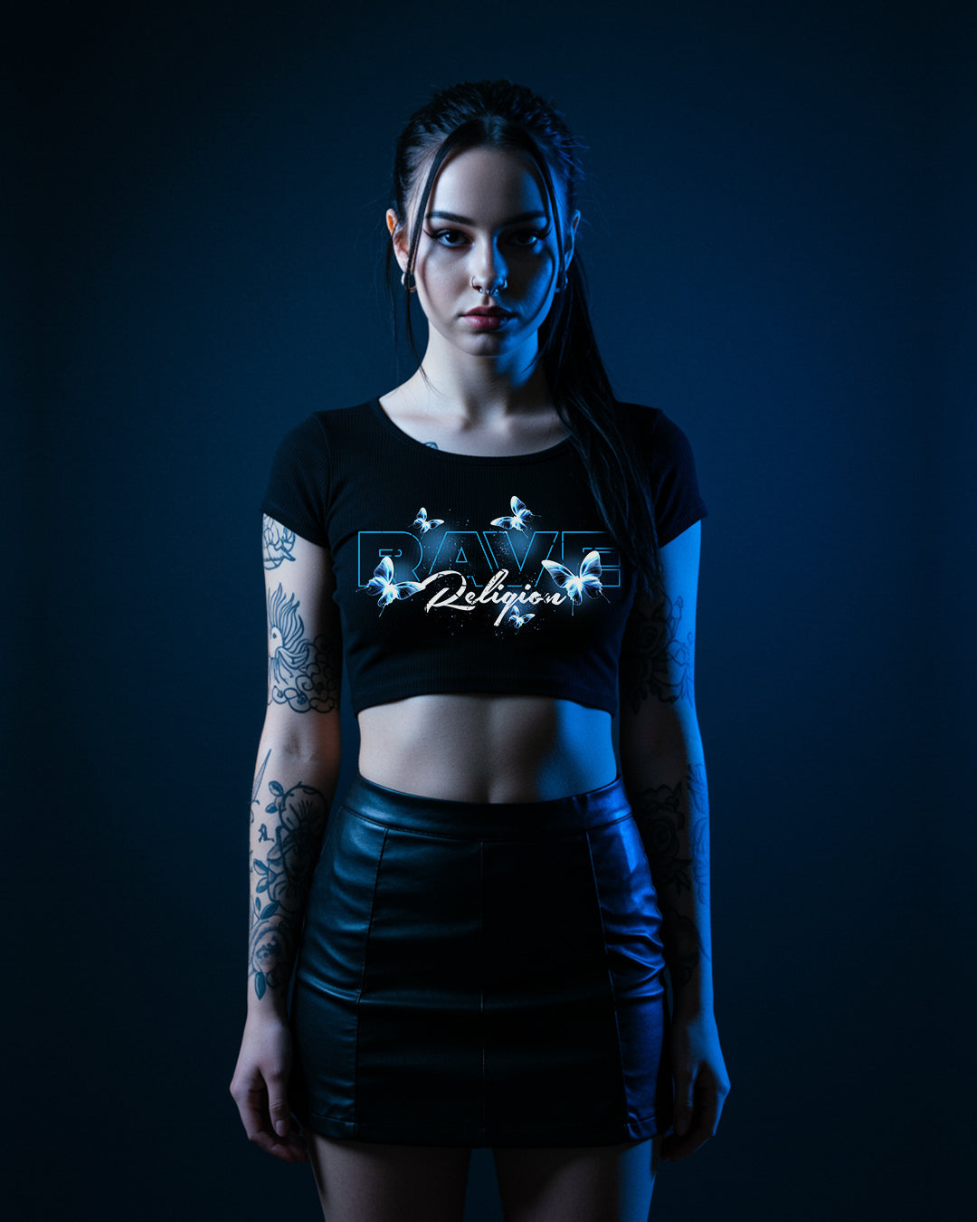 RAVE RELIGION BLUE CROPPED TEE - SPRING COLLECTION