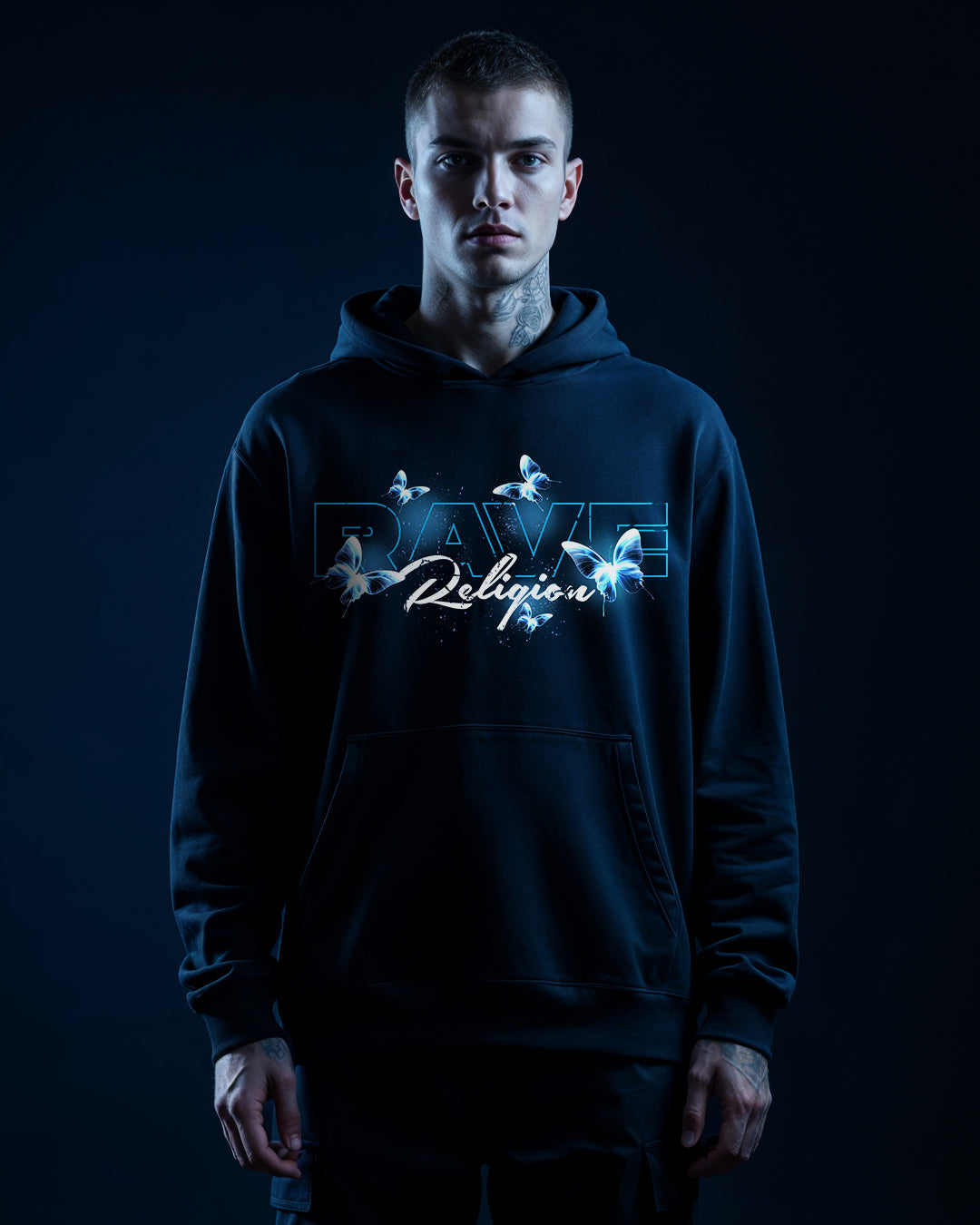 rave religion blue oversized hoodie - spring collection