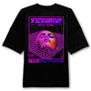 Neon Techno Face Oversized Back Patch T-Shirt